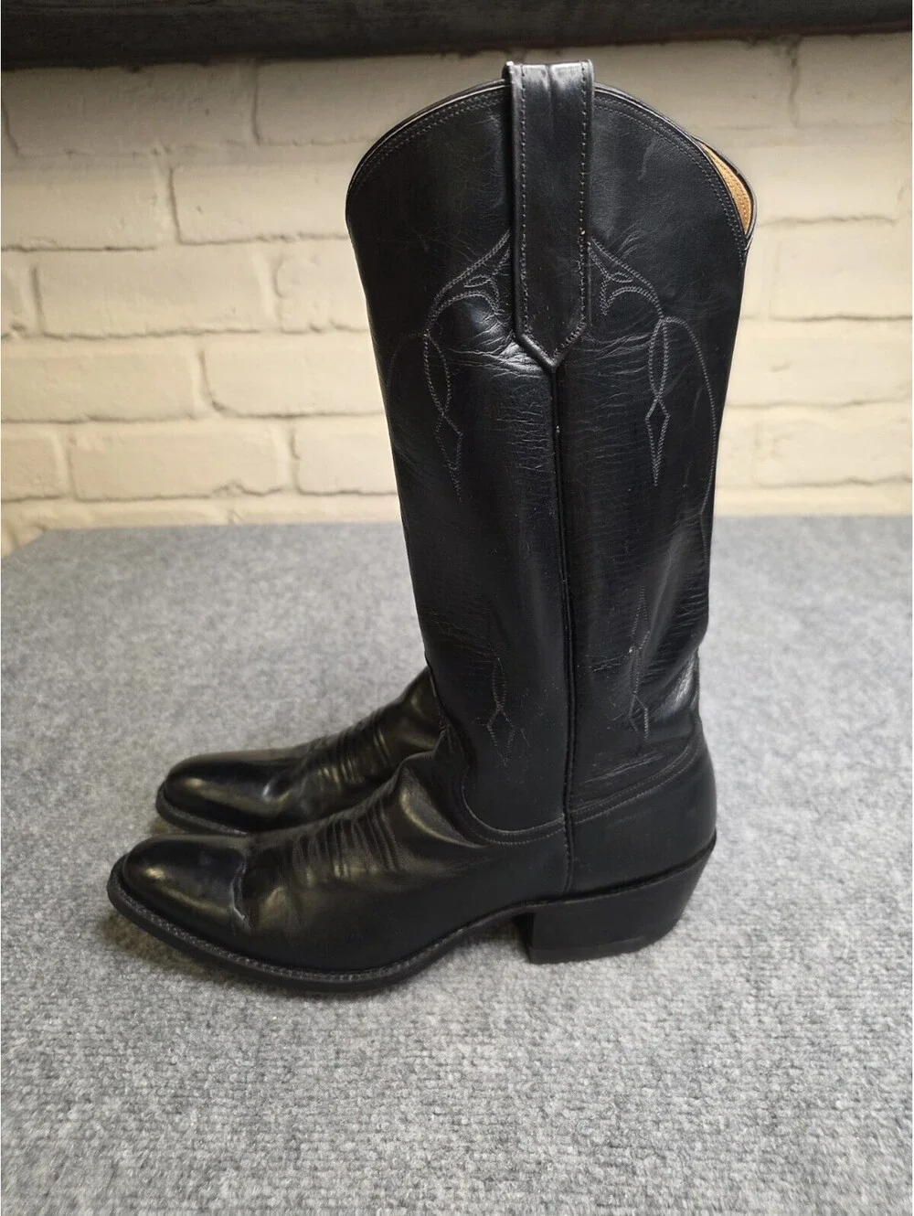 Vintage Rios of Mercedes Black Leather Cowboy Boots Men's Size 8.5 AAA Narrow